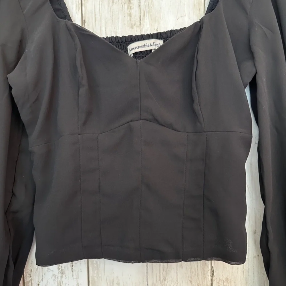 Abercrombie & Fitch Top Womens XS Babydoll Style Black Sheer Sleeve Lined Y2K